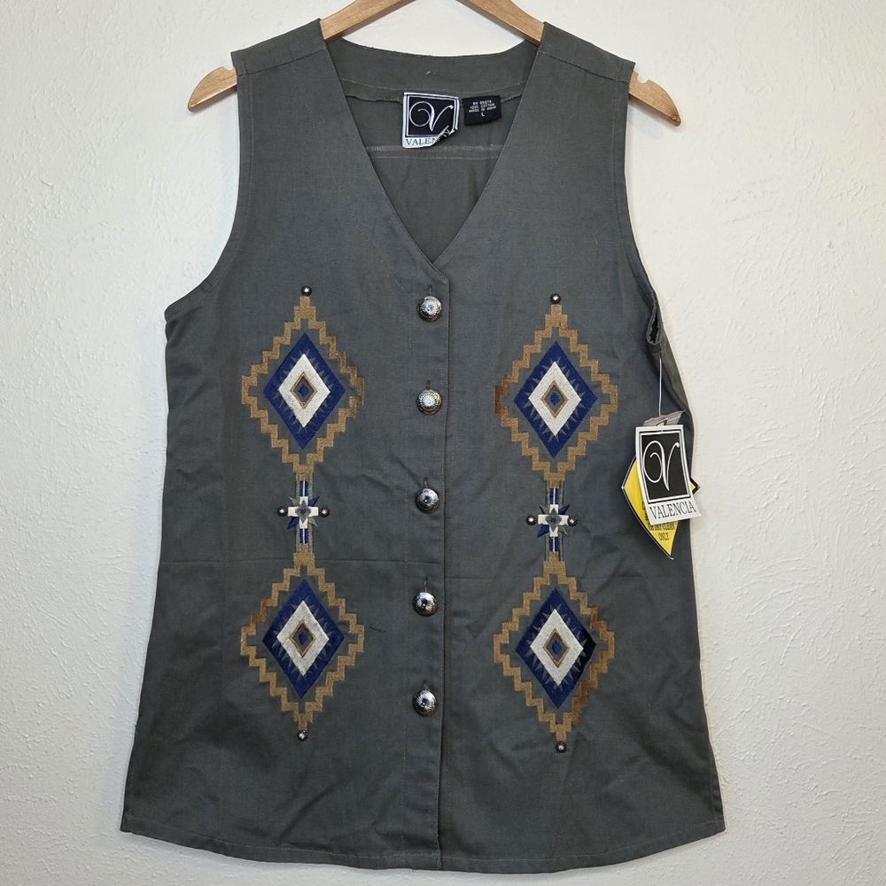 Valencia Embroidered Southwestern Vest Large Boho Western Cotton Festival